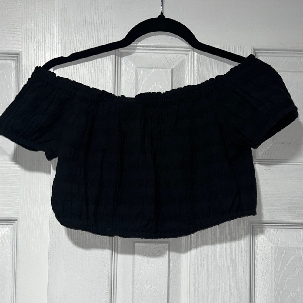Aerie Black Off-Shoulder Crop Top
